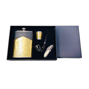Golden Hip  Flask With Pipe Set